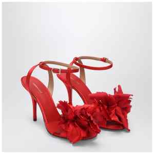 Ferragamo Red satin sandals with flower