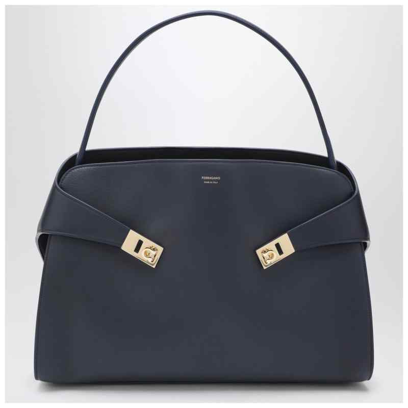 Ferragamo Navy and brown leather Hug Soft L handbag, theFeinheit