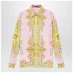 Versace Printed silk twill shirt in yellow/pink