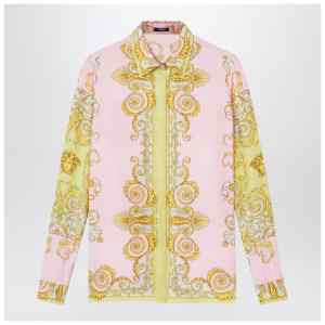 Versace Printed silk twill shirt in yellow/pink