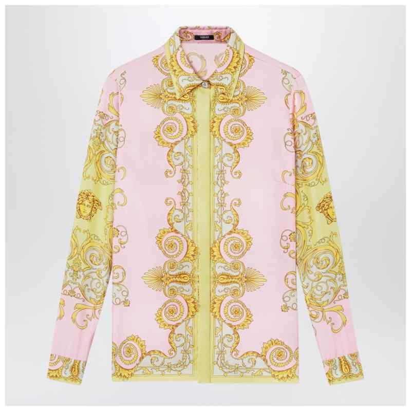 Versace Printed silk twill shirt in yellow/pink, theFeinheit