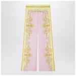 Versace Printed silk twill trousers in yellow/pink