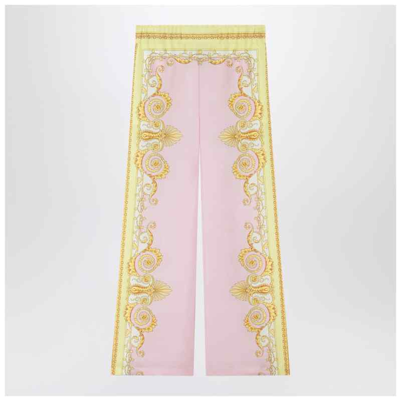 Versace Printed silk twill trousers in yellow/pink, theFeinheit