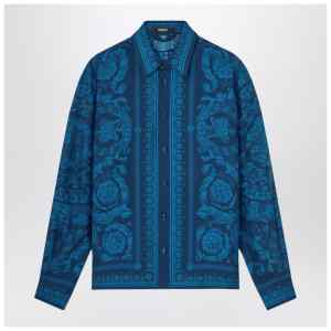 Versace Slim-fit printed silk twill shirt in blue
