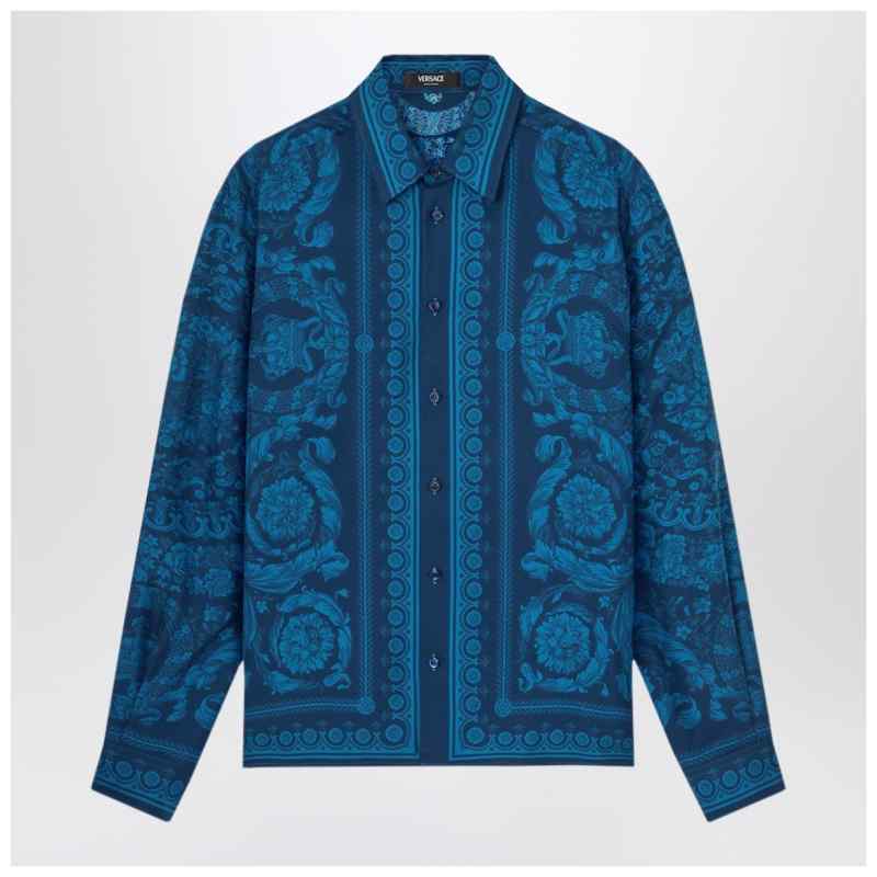 Versace Slim-fit printed silk twill shirt in blue, theFeinheit