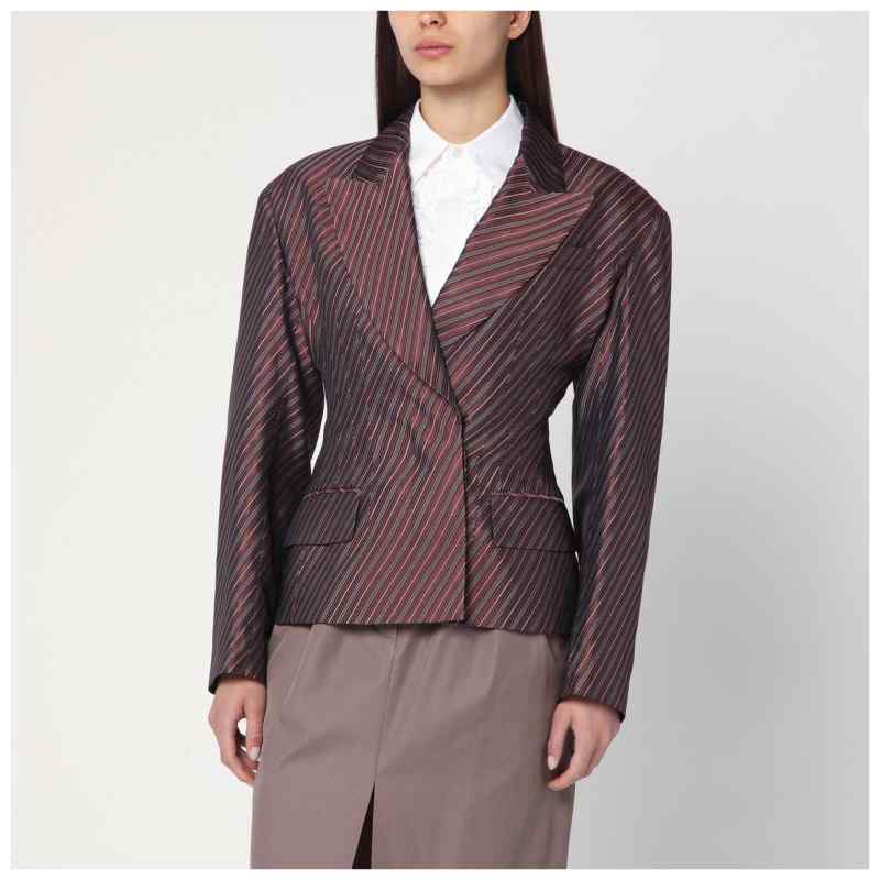 Dries Van Noten Burgundy striped jacket with padded balls, theFeinheit