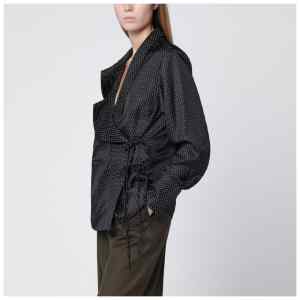 Dries Van Noten Black wrap shirt with jacquard texture