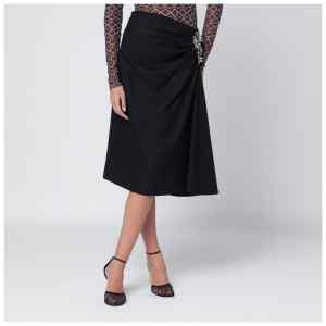 Dries Van Noten Navy blue draped skirt with brooch