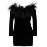 Alessandra Rich Feather detail velvet short dress