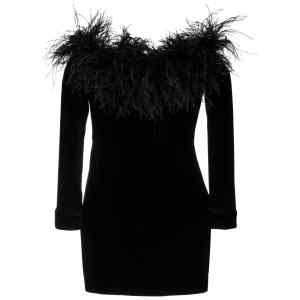 Alessandra Rich Feather detail velvet short dress