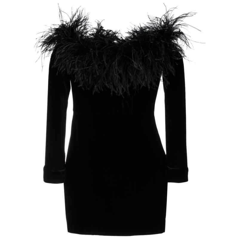 Alessandra Rich Feather detail velvet short dress