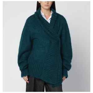 Dries Van Noten Oversized petroleum green mohair-blend sweater