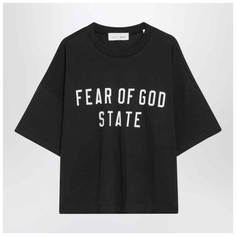 Fear of God Essentials Black crewneck T-shirt with logo, theFeinheit