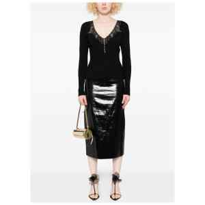 Self-Portrait Lace-trimmed ribbed top