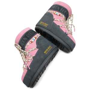 MOON BOOT X GUEST IN RESIDENCE LOW GREY AND PINK SUEDE BEADED ICON BOOT