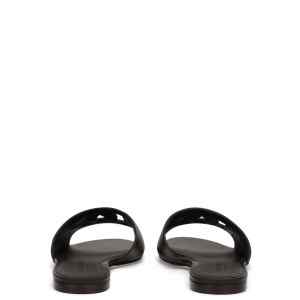 Dolce & Gabbana-DG logo leather flat slides in black calfskin