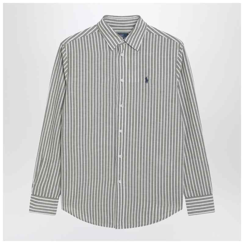 Polo Ralph Lauren Classic-fit linen shirt with olive green/white stripes, theFeinheit