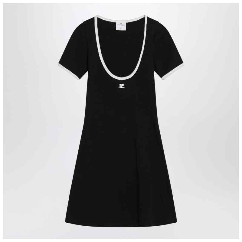 Courr&egrave;ges White/black mini dress in cotton, theFeinheit