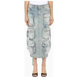 The Attico Blue denim cargo midi skirt