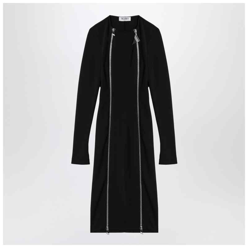 The Attico Black midi dress with logoed zip puller, theFeinheit