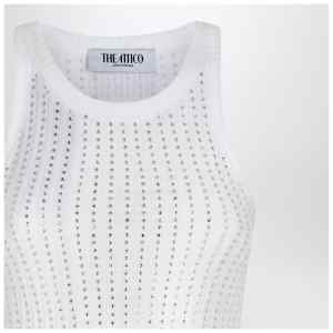 The Attico White tank top with rhinestones