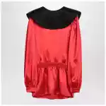 Valentino Red silk blouse with black collar
