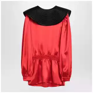 Valentino Red silk blouse with black collar