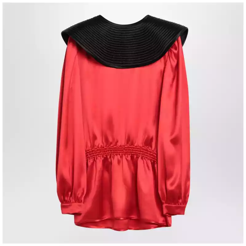 Valentino Red silk blouse with black collar
