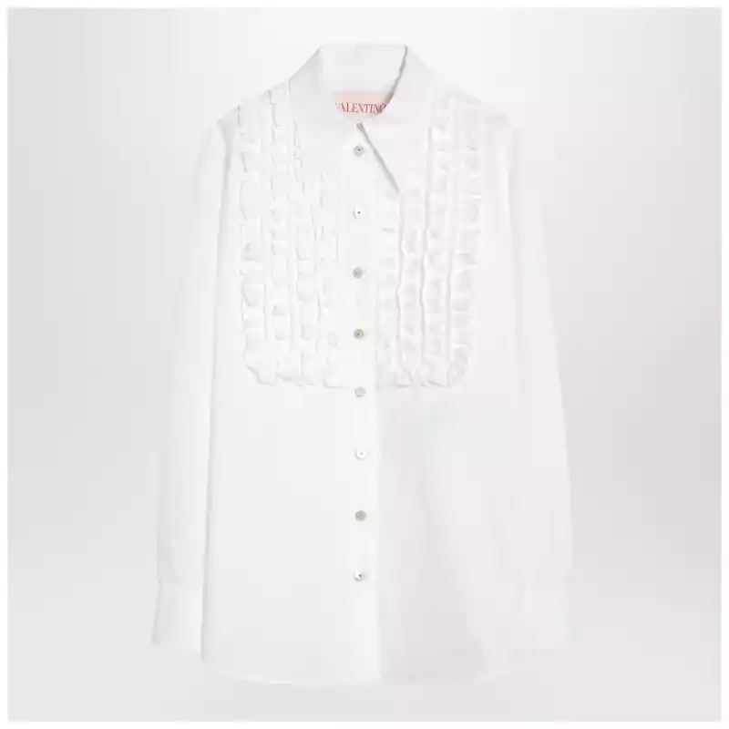 6B3AB7865A6_Q_VALE-001.x-1 Valentino White cotton shirt with ruffles