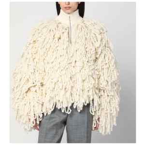Stella McCartney White wool bomber jacket with fringes