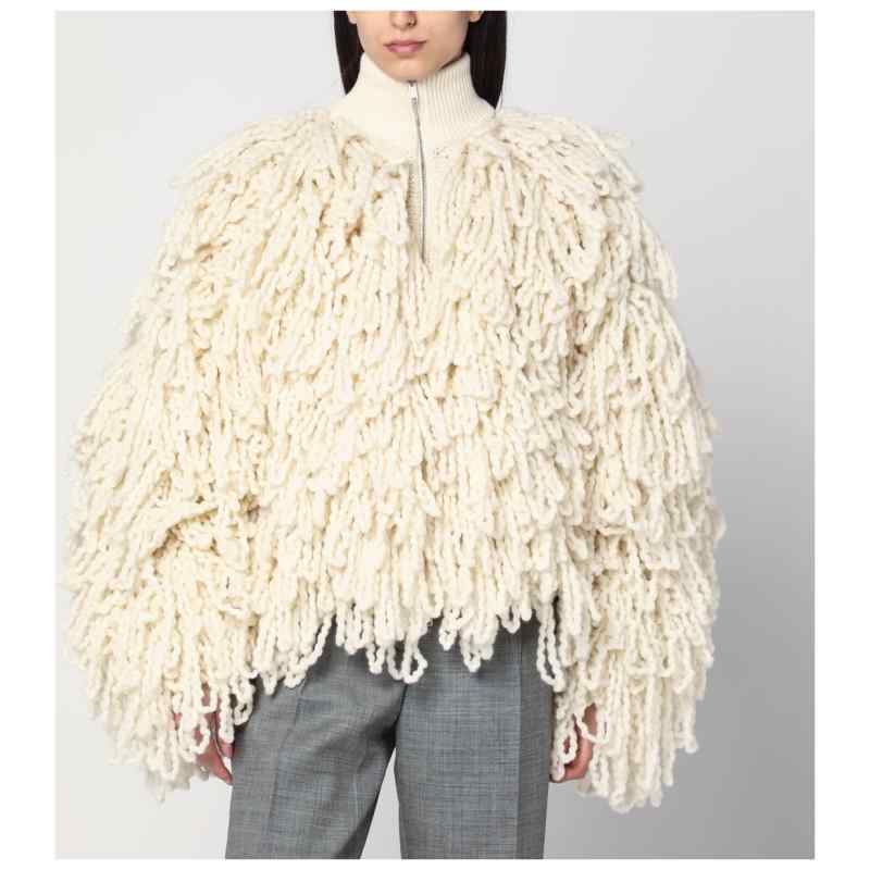 Stella McCartney White wool bomber jacket with fringes Stella McCartney White wool bomber jacket with fringes, theFeinheit