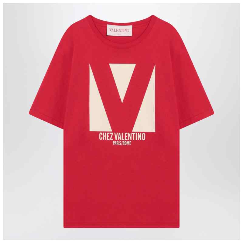 Red T-shirt with Chez Valentino print, theFeinheit