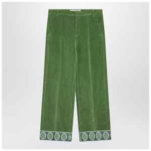 Valentino Green velvet trousers with jacquard hem