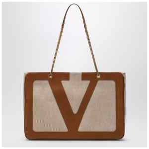 Valentino Garavani Large Viva Superstar Bag in Natural/Spice Canvas