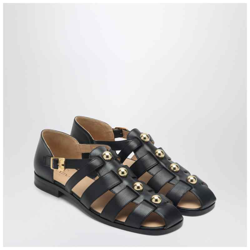 Valentino Garavani Black leather fisherman sandals with studs, theFeinheit