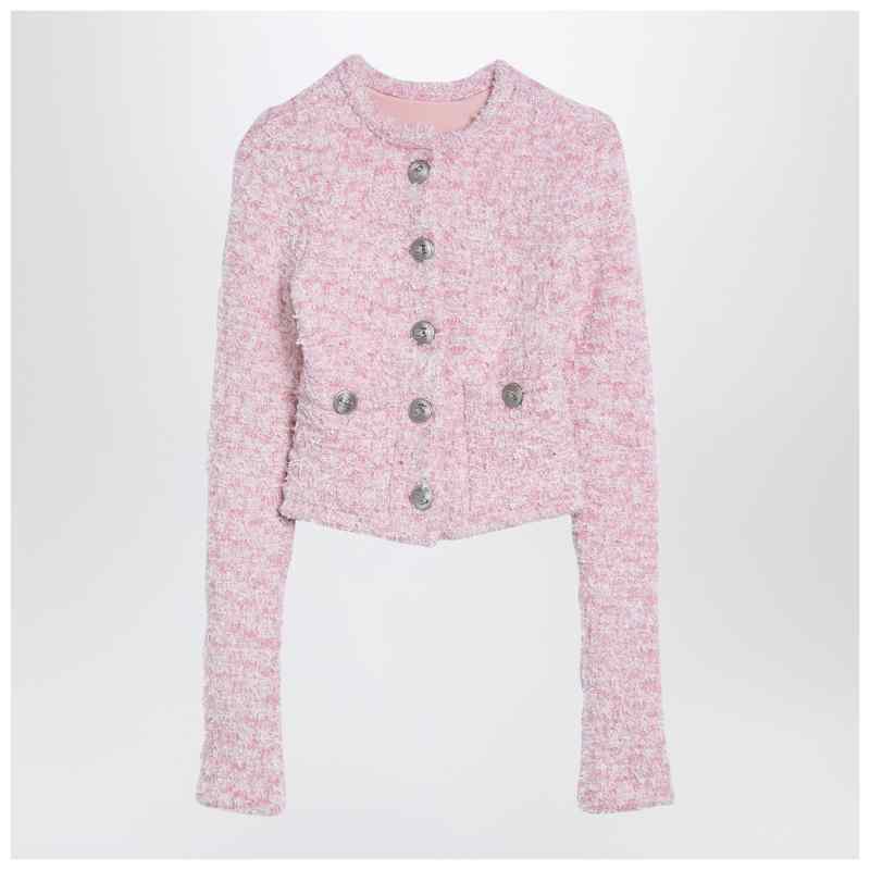 Balenciaga Pink cotton blend tweed cropped cardigan, theFeinheit