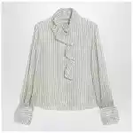 Valentino Light beige silk-blend shirt with ruffles