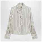 Valentino Light beige silk-blend shirt with ruffles