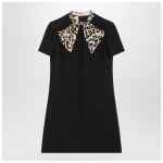 Valentino Black Crepe Couture dress with animal-print bow