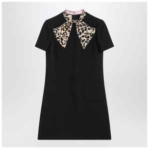Valentino Black Crepe Couture dress with animal-print bow