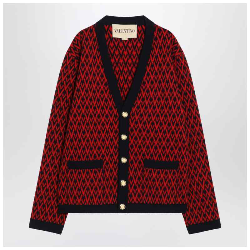 Valentino Jacquard patterned cardigan Toute la V red/navy blue Valentino Jacquard patterned cardigan Toute la V red/navy blue, theFeinheit