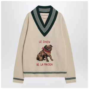 Valentino Butter-coloured sweater with Le Chien de la Maison embroidery