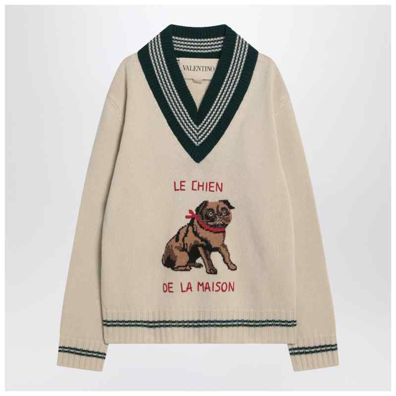 Valentino Butter-coloured sweater with Le Chien de la Maison embroidery, theFeinheit