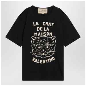 Valentino Black T-shirt with Le Chat de la Maison print