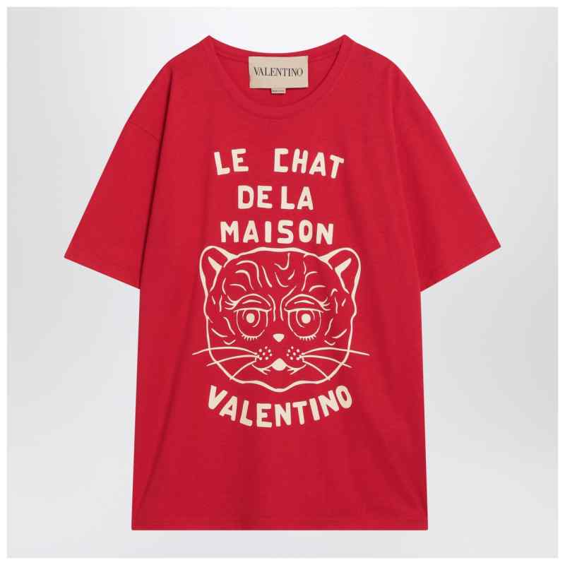 Valentino Red T-shirt with Le Chat de la Maison print, theFeinheit
