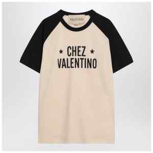 Butter/black T-shirt with Chez Valentino print