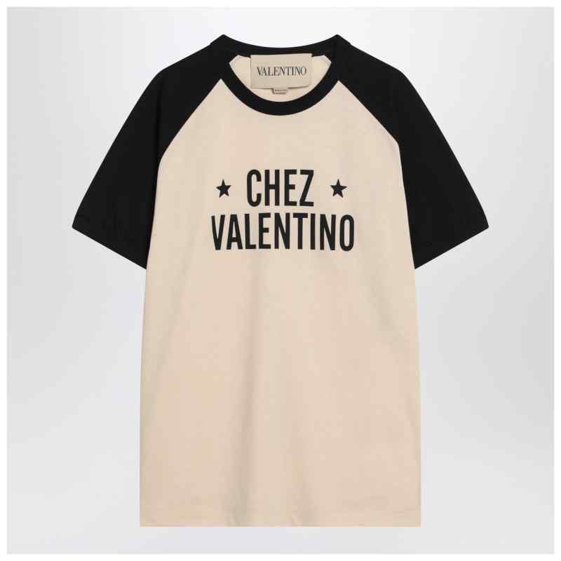 Butter/black T-shirt with Chez Valentino print, theFeinheit