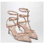 Valentino Garavani Light pink Rockstud lace pumps