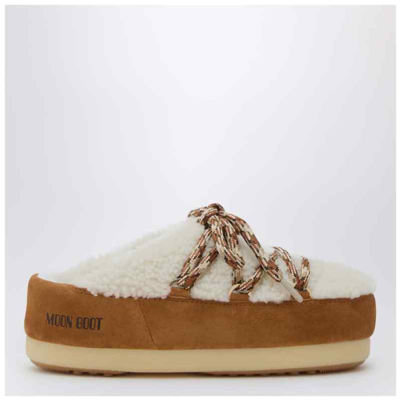 Moon Boot Dark brown curly shearling mules, theFeinheit