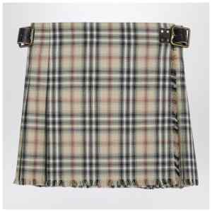 Burberry Beige wool mini kilt with Check pattern